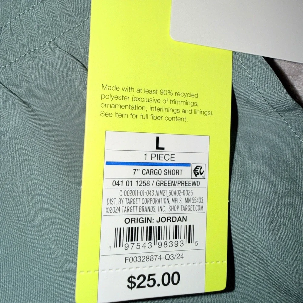 All in Motion Cargo Shorts Mens L Green NEW 7 Inch Inseam Stretch Activewear